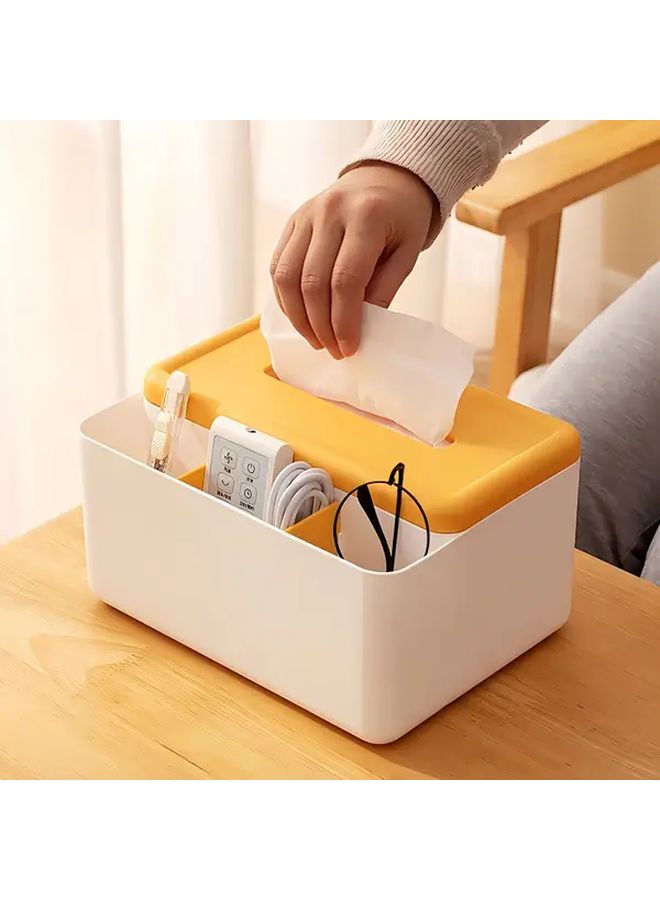 1pc Desktop Organizer With Drawers Yellow Accent Plastic Storage Box For Office Supplies - Image 1